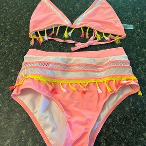Pink and Yellow Ruffled Bikini Set